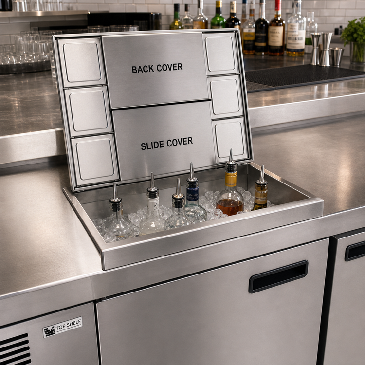 Product image #2 for Top Shelf 24-Inch Underbar Bottle Well with Ice Chest Cover Assembly, 6-Bottle Capacity