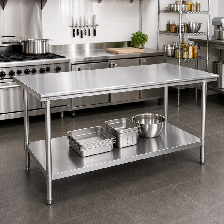 Product image #2 for Advance Tabco 84-Inch x 30-Inch 16 Gauge 304 Stainless Steel Work Table with Adjustable Undershelf