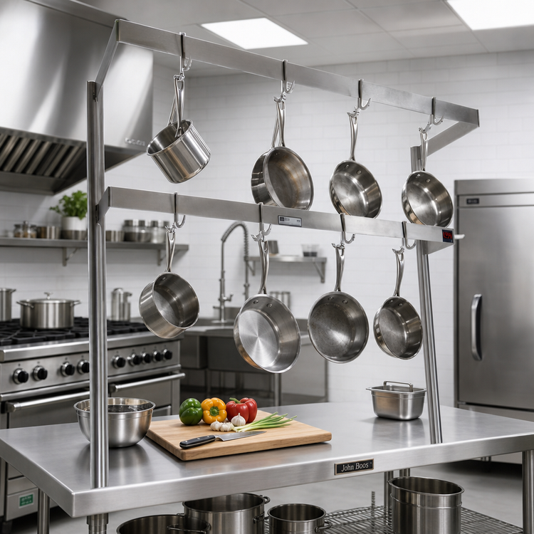 Product image #2 for John Boos PRD4A Table-Mounted Double-Bar Stainless Steel Pot Rack with 18 Double Hooks