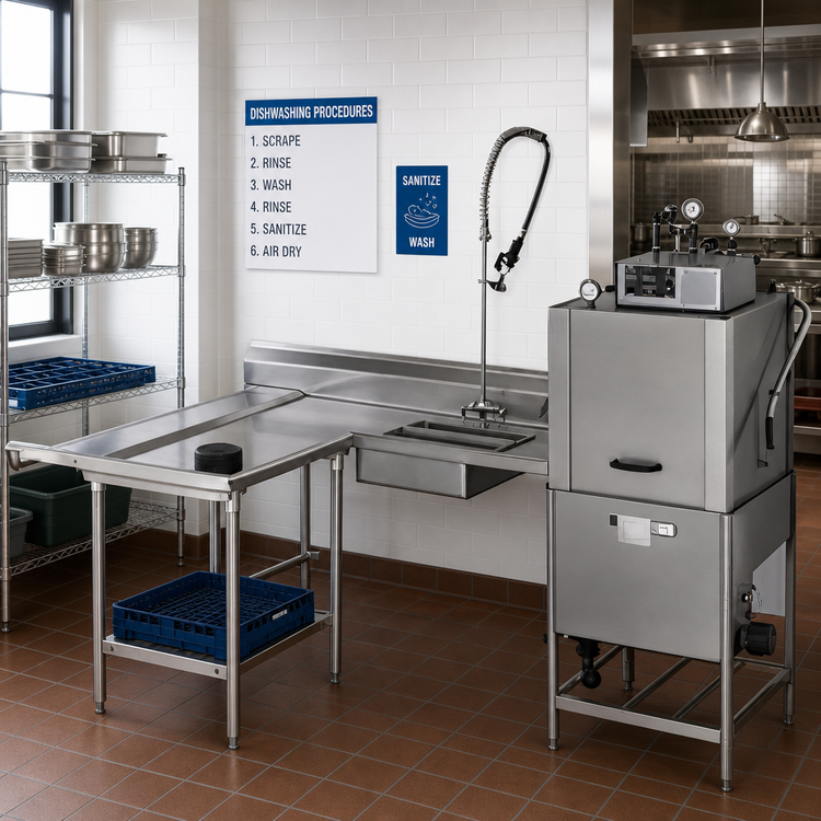 Product image #2 for Eagle Group Island Soiled Dishtable with Dish Landing Shelf and Pre-Rinse Sink, Right-to-Left Operation, 72-Inch Machine-to-Corner