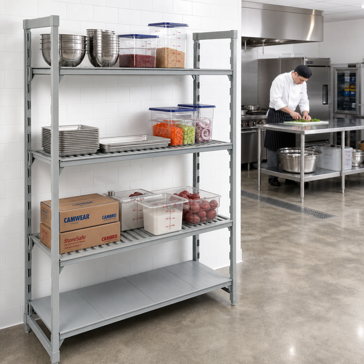 Product image #3 for Camshelving Premium 4-Tier Stationary Starter Polymer Shelving Unit, 24" Deep x 72" Wide x 84" High, Vented and Solid