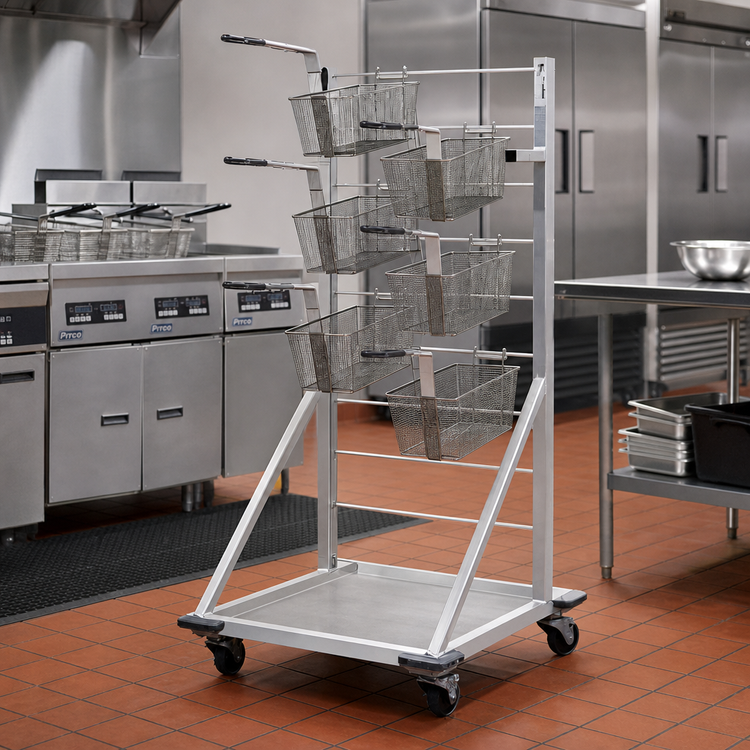 Product image #2 for New Age Mobile Fry Basket Rack, Aluminum, 27-Basket Capacity, 24-1/2"W x 27"D x 52-1/2"H