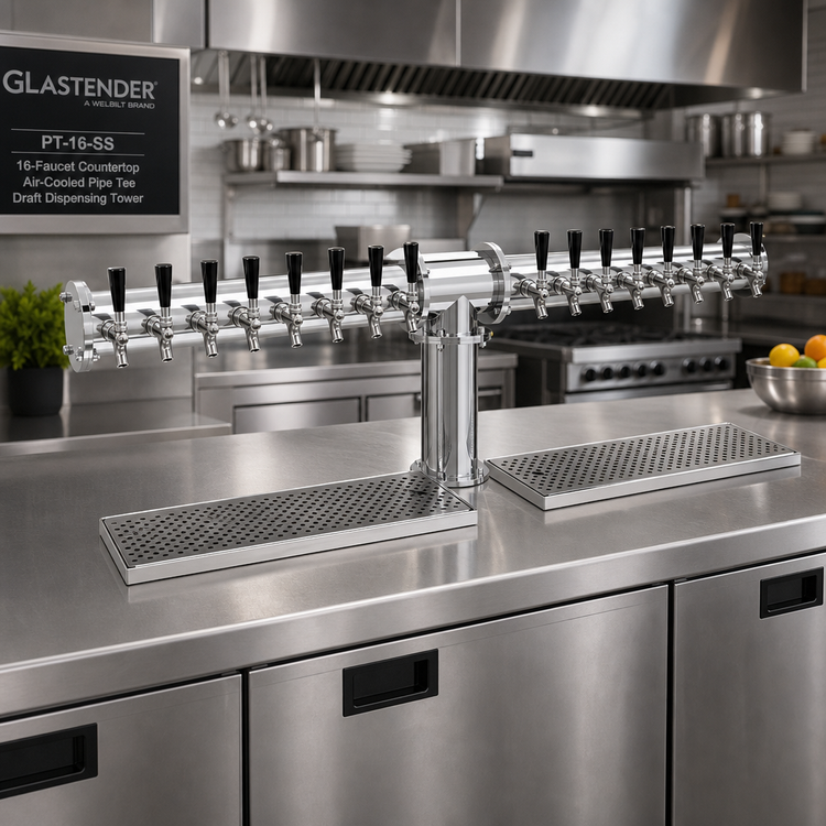 Product image #2 for Glastender PT-16-SS 16-Faucet Countertop Air-Cooled Pipe Tee Draft Dispensing Tower