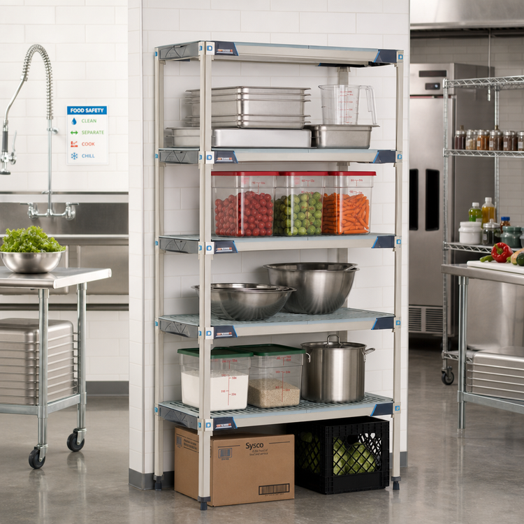 Product image #2 for MetroMax i Blue 5-Shelf Stationary Polymer Shelving Starter Unit, 36W x 18D x 74H