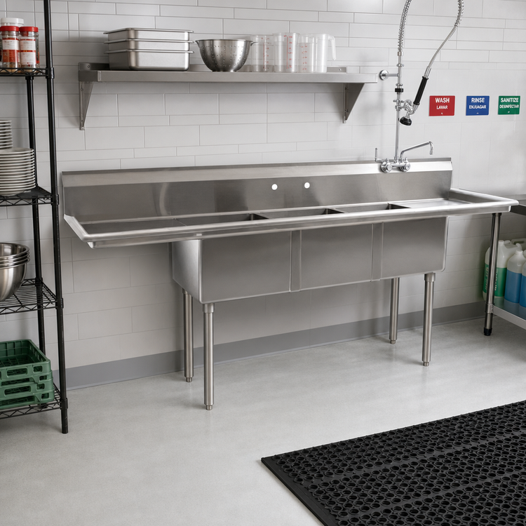 Product image #2 for Eagle Group BlendPort® BPFE Series 3-Compartment Economy Sink with Left Drainboard, 18" x 18" Bowls
