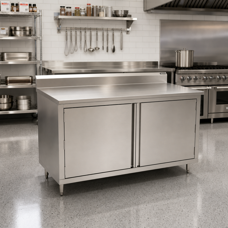 Product image #2 for John Boos 60" x 36" Enclosed Work Table with Hinged Door Cabinet Base and 5" Backsplash