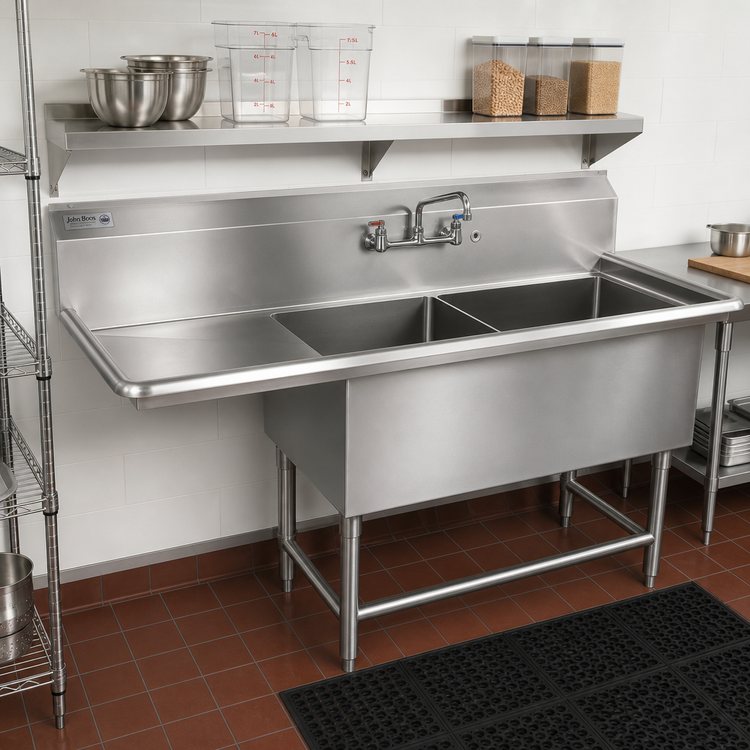 Product image #2 for John Boos Pro-Bowl Floor Model 2-Compartment Sink with Left Drainboard, 100-3/16 Inches Wide, 14-Gauge Stainless Steel