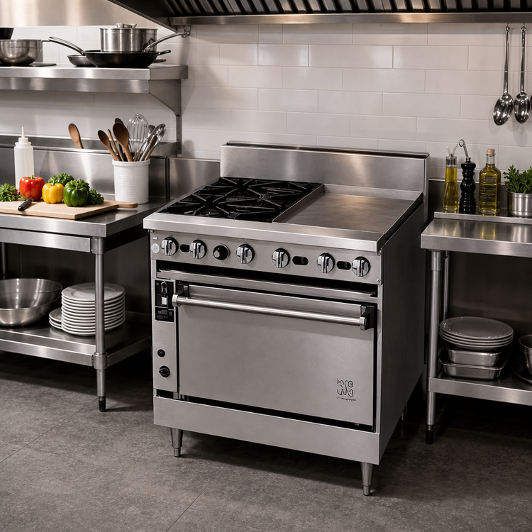 Product image #2 for Bistro JBR-12G-2 24" Gas Restaurant Range with (2) Open Burners and 12" Griddle