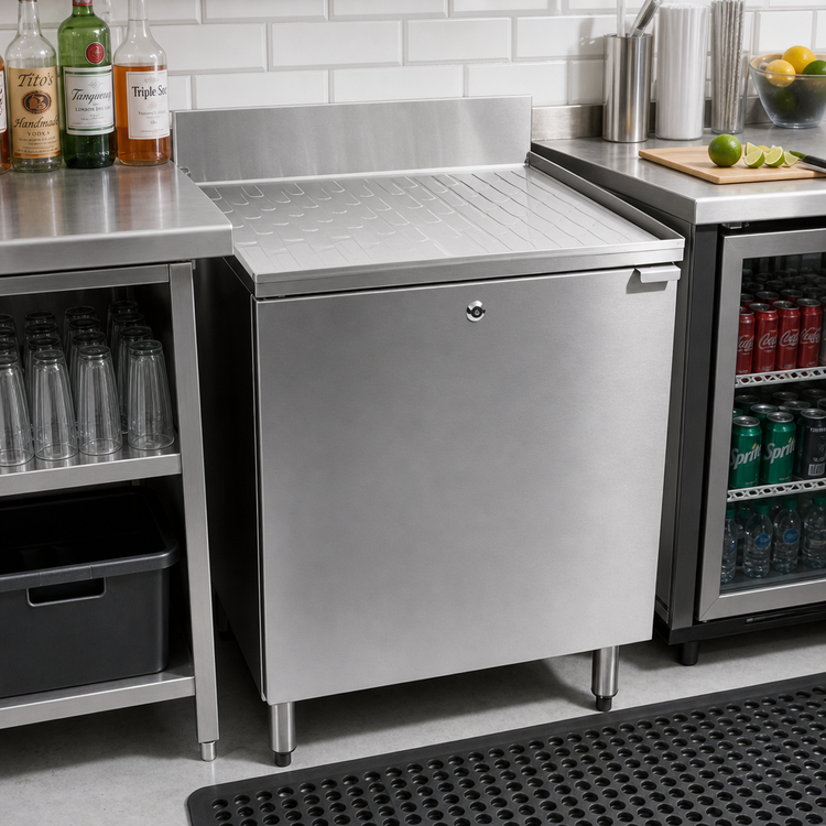 Product image #2 for CHOICE 24-Inch Wide Stainless Steel Underbar Drainboard Cabinet, 19-Inch Deep, Single Field-Reversible Hinged Door