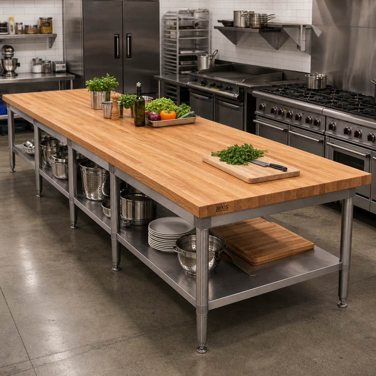 Product image #2 for John Boos Appalachian 120" x 27" Blended Rails, Edge Grain Island Countertop, Appalachian Red Oak, Varnique Finish