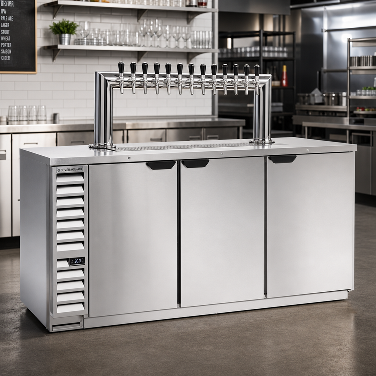Product image #2 for Beverage-Air 78-Inch Direct Draw Beer Dispenser with 12-Tap Tower, 3 Solid Doors, and 4 Half-Keg Capacity