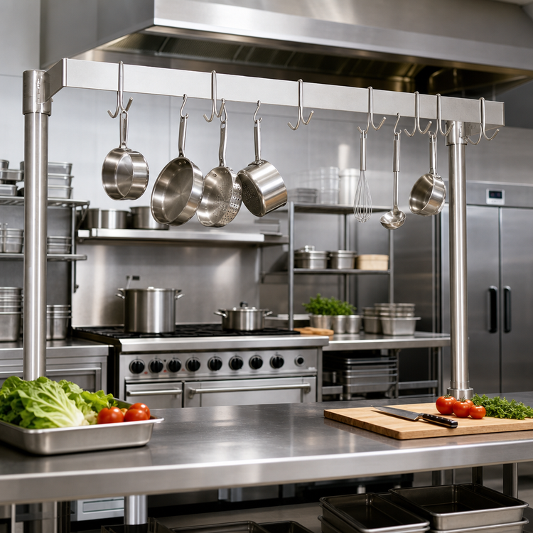 Product image #2 for 60-Inch Add-On Pot Rack Bar with 10 Stainless Steel Double Hooks