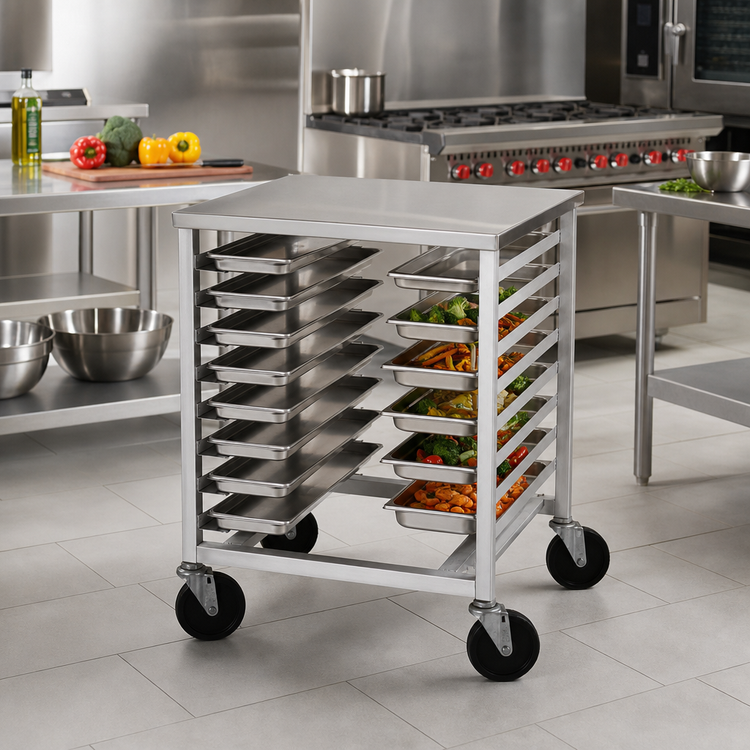 Product image #2 for Advance Tabco Half-Size Mobile Pan Rack with Stainless Steel Top, 10 Full-Size or 20 Half-Size Pan Capacity