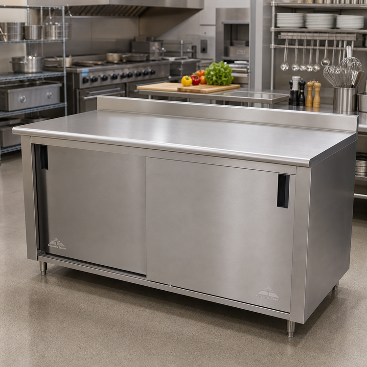 Product image #2 for Advance Tabco 108"W x 36"D Enclosed Work Table with Cabinet Base and Sliding Doors
