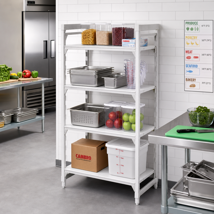 Product image #3 for Cambro Camshelving Premium 42"W x 24"D x 64"H 4-Tier Solid Stationary Polymer Shelving Starter Unit