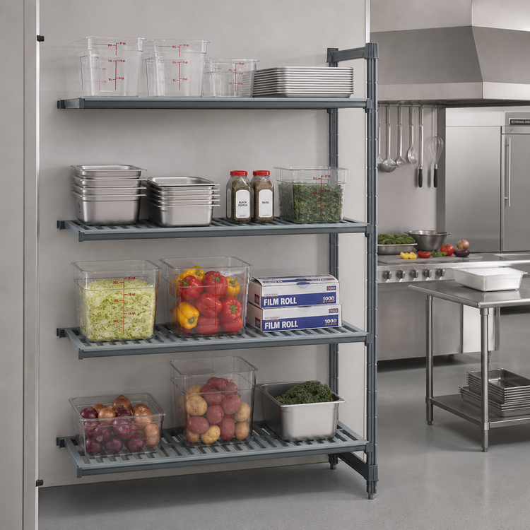 Product image #2 for Cambro Camshelving Basics Plus 60-Inch Wide x 18-Inch Deep x 84-Inch High 4-Tier Vented Polymer Add-On Unit, Brushed Graphite