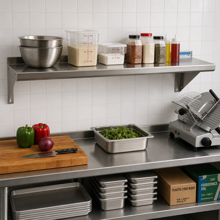Product image #2 for BK Resources T-430 Economy Wall-Mounted Stainless Steel Shelf, 72 Inch x 12 Inch