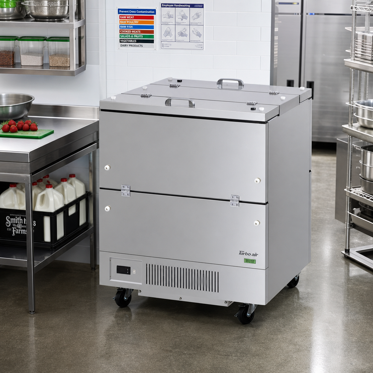 Product image #2 for Turbo Air Super Deluxe Dual Access Milk Cooler, 12.21 Cu. Ft., 8-Crate Capacity, Stainless Steel