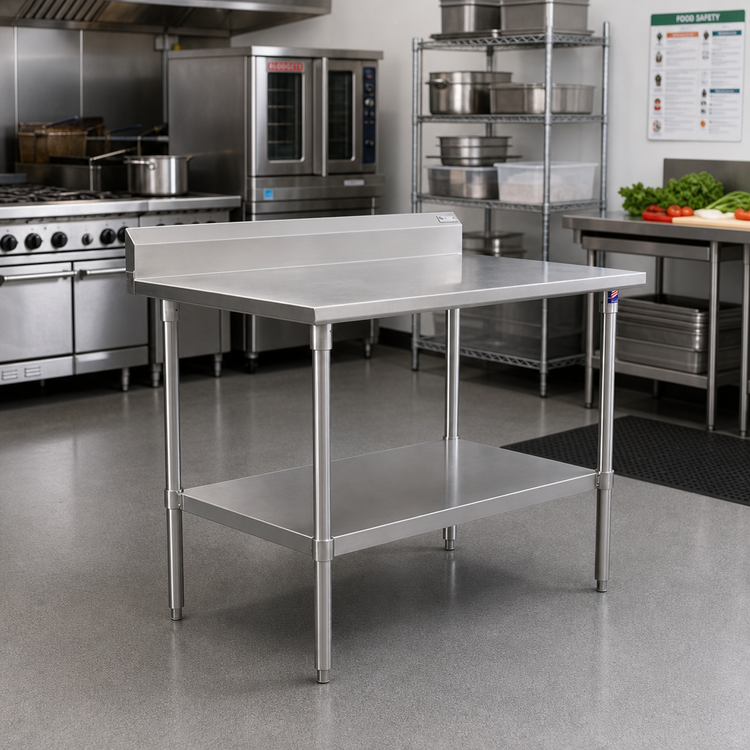 Product image #2 for John Boos Stallion 48-Inch x 30-Inch Stainless Steel Top Work Table with 5-Inch Backsplash and Adjustable Undershelf