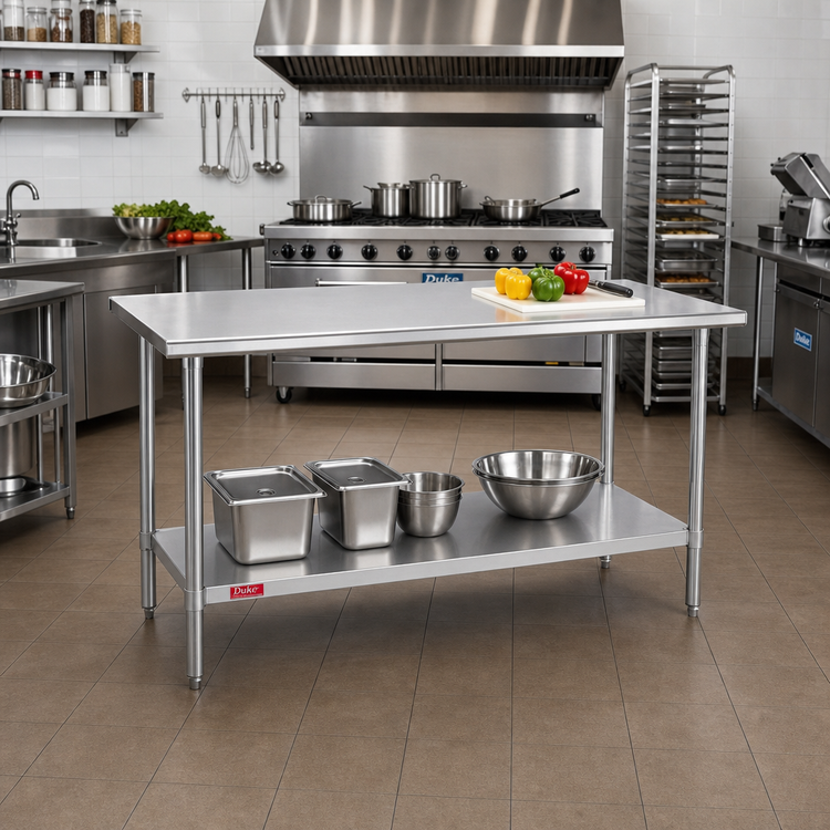 Product image #2 for Duke Manufacturing Stainless Steel Work Table with Undershelf and Posts, 72 x 24 x 36 Inches