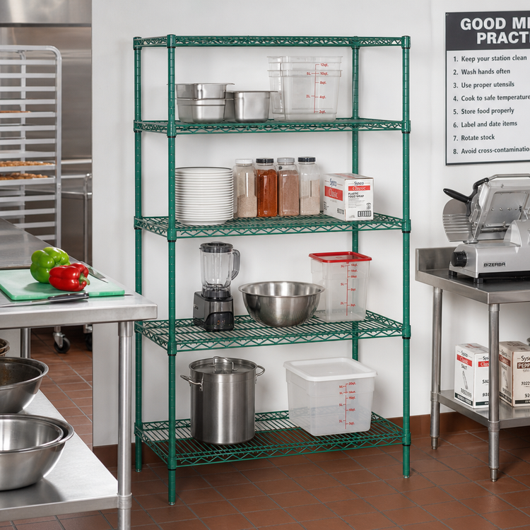 Product image #2 for Quantum 36"W x 12"D x 74"H Wire Shelving Starter Kit, 4-Shelf Stationary Unit, Green Epoxy Antimicrobial Finish