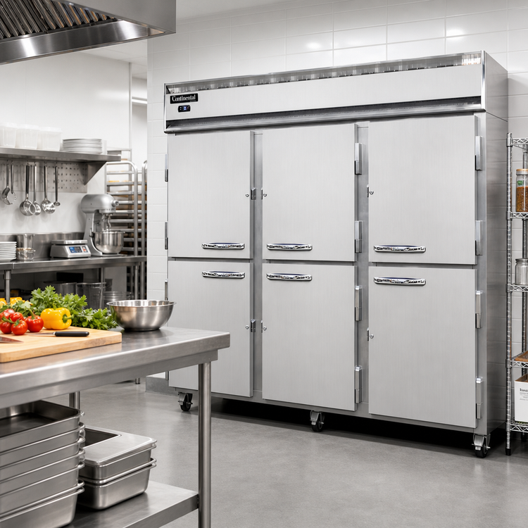 Product image #2 for Continental Refrigerator 3FESNSAHD Three-Section Extra-Wide Shallow Depth Reach-In Freezer with Half Doors