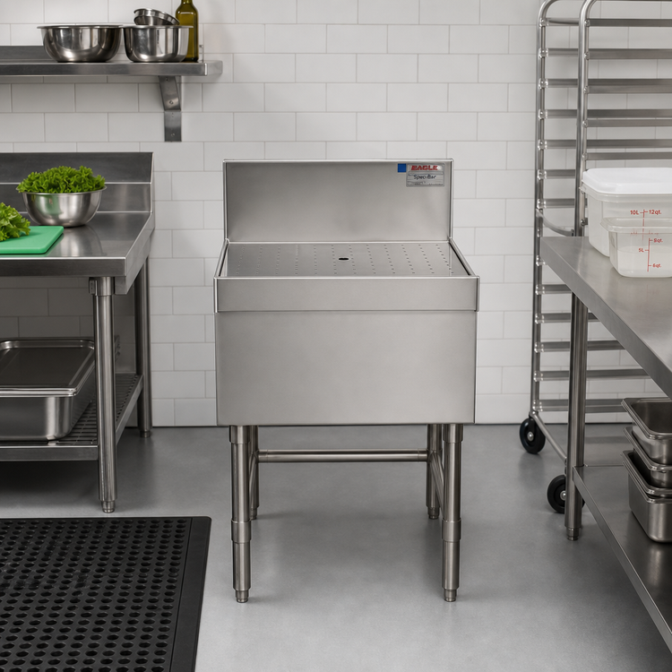 Product image #2 for Eagle Group Spec-Bar 24 Inch x 19 Inch Freestanding Stainless Steel Sink Workboard with Perforated Insert and Drain