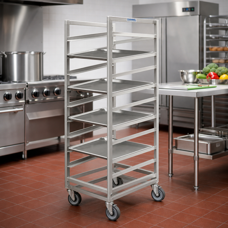 Product image #2 for Channel Manufacturing Stainless Steel Single-Section Cafeteria Tray Rack on Casters, End Load, 10-Tray Capacity, 15 x 20 Tray Size