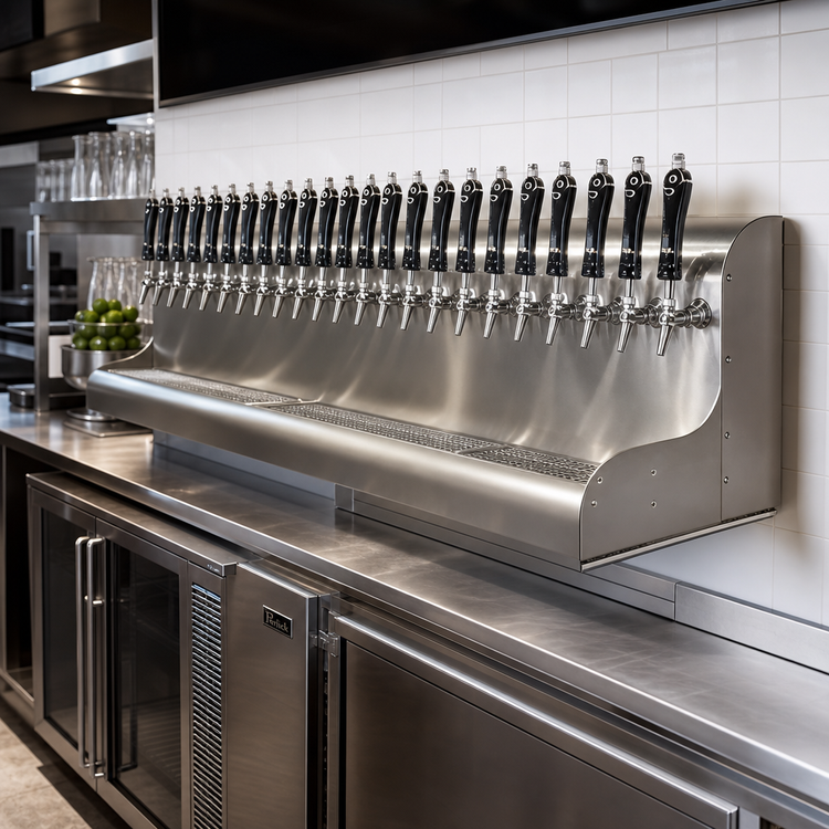 Product image #2 for Perlick 25-Faucet Modular Wall-Mount Glycol-Cooled Stainless Steel Draft Beer Dispensing Tower