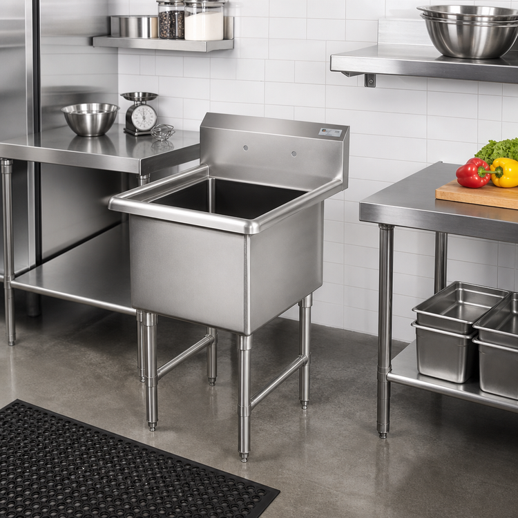 Product image #2 for John Boos B Series 1B184 1-Compartment Floor Model Stainless Steel Sink with 18" x 18" x 14" Bowl
