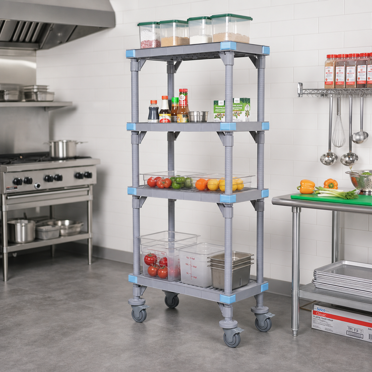 Product image #2 for Millenia 5-Shelf Mobile Open Grid Polymer Shelving Starter Unit, 36W x 21D x 62H, Gray