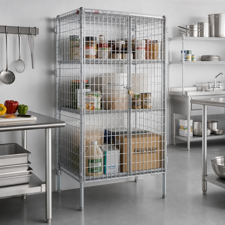 Product image #2 for Eagle Group QuadTruss Stationary Chrome-Plated Wire Security Cage with Double Padlock Doors, 39-1/4 x 27-1/4 x 67 Inch