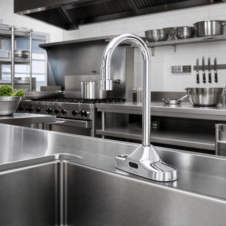 Product image #2 for ChekPoint Touchless Electronic Deck-Mount Faucet with Thermostatic Mixing Valve and 4-Inch Centers