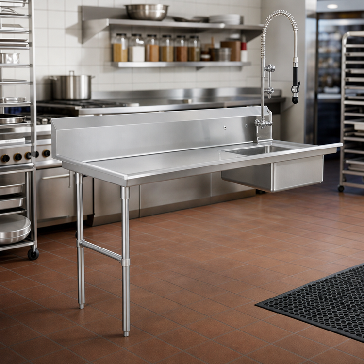 Product image #2 for Steel Works Stainless Left-To-Right Soiled Dish Table with Pre-Rinse Bowl