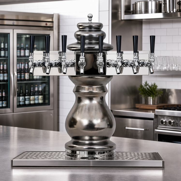 Product image #2 for Glastender Braumeister 8-Faucet Air-Cooled Countertop Draft Dispensing Tower with Mirror Finish Surface-Mount Drain Pan