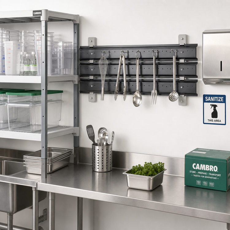 Product image #3 for Cambro Camshelving 36-Inch Wall-Mounted Utensil Hanger Shelf Extender Kit