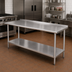 Thumbnail image #2 for Advance Tabco 120-Inch x 24-Inch 16 Gauge 430 Stainless Steel Work Table with 1-1/2-Inch Rear Up-Turn and Adjustable Undershelf