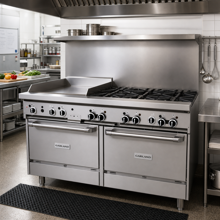 Product image #2 for Garland GFE Starfire Pro 60-Inch Gas Restaurant Range with 6 Open Burners, 24-Inch Thermostatic Griddle and 2 Standard Ovens