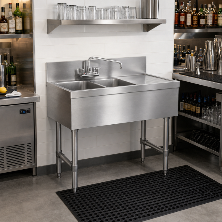 Product image #2 for Steel Works Stainless Two Compartment Underbar Hand Sink with Right Drainboard, 36" x 18-3/4" x 33"