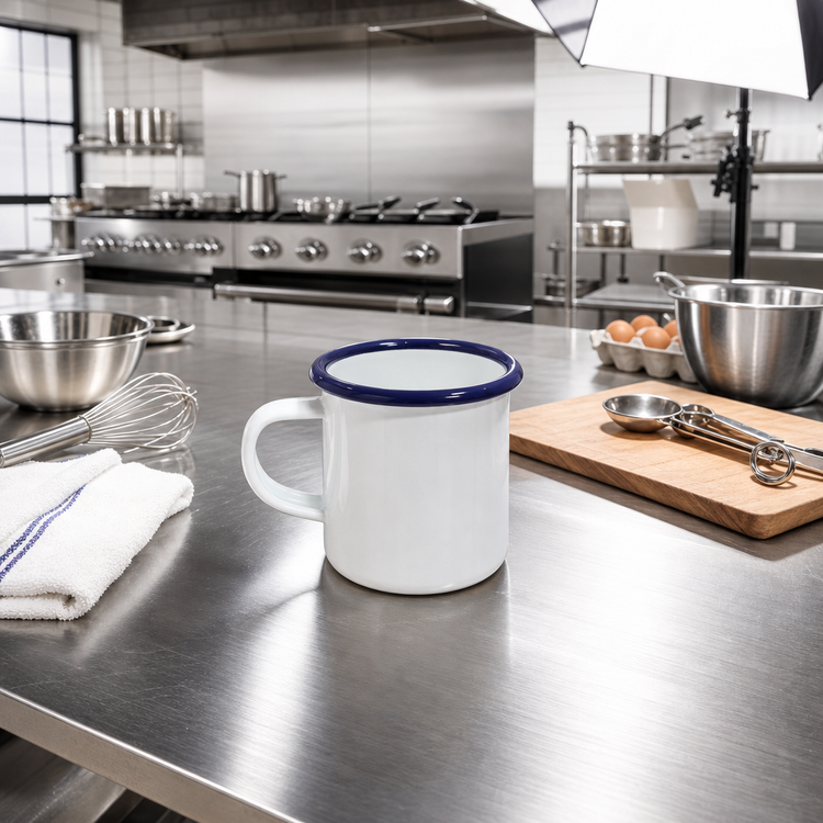 Product image #2 for 6 oz White Enamelware Mug with Blue Rim