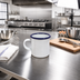 Thumbnail image #2 for 6 oz White Enamelware Mug with Blue Rim