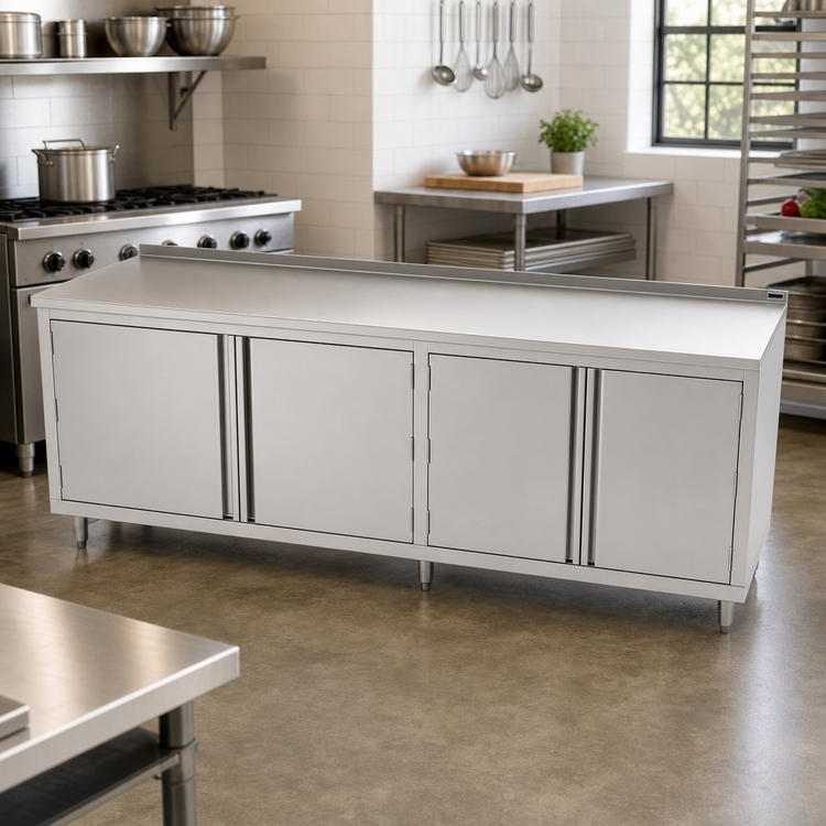 Product image #2 for John Boos 120 x 24 Inch Enclosed Work Table with Cabinet Base and Hinged Doors
