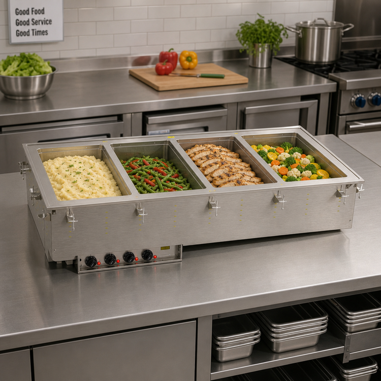 Product image #2 for Vollrath Four-Well Drop-In Electric Hot Food Well with Auto-Fill, Manifold Drain, 12 x 20 Inch Pans, 208-240V