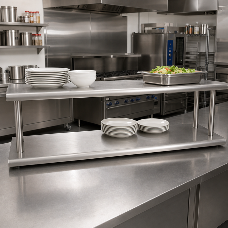 Product image #2 for BK Resources Double Tier Pass-Through Shelf, 96W x 24D, Stainless Steel