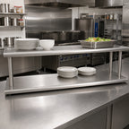 Thumbnail image #2 for BK Resources PTS-2496-2 Double-Tier Wall-Mounted Pass-Through Shelf, 96W x 24D, 304 Stainless Steel, 8-Inch Max Wall Thickness