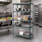 Thumbnail image #2 for Quantum WR63-2148WPM 4-Tier Stationary Wire Plastic Mat Shelving Unit, 48 x 21 x 63 Inches, Green Epoxy Antimicrobial