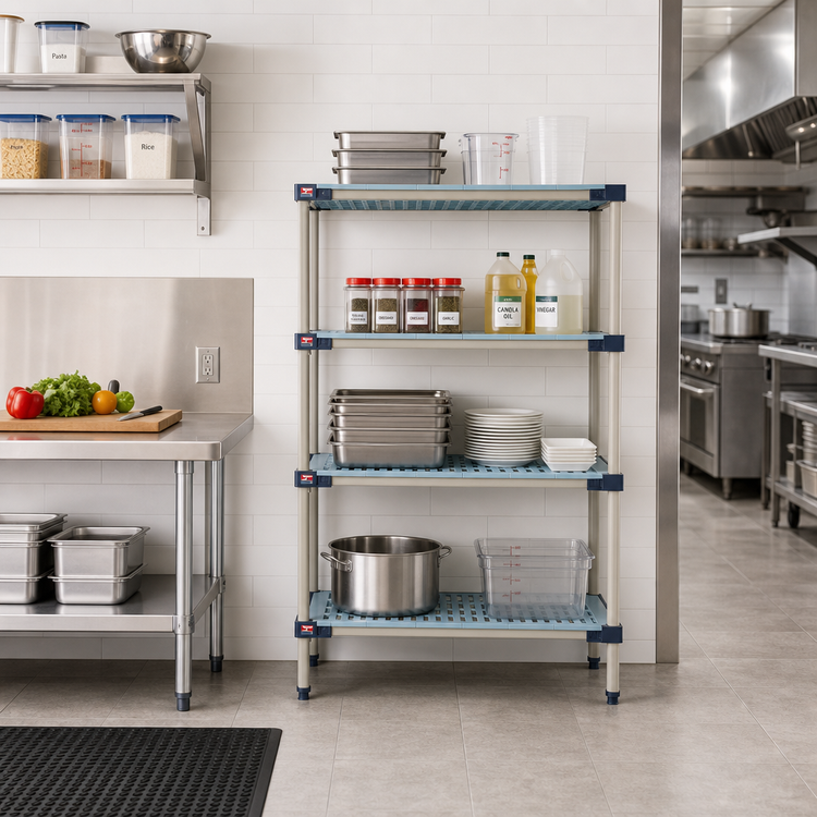 Product image #2 for MetroMax 4 Rust-Proof All-Polymer Add-On Shelving Unit, 24W x 18D, 4 Shelves, Blue