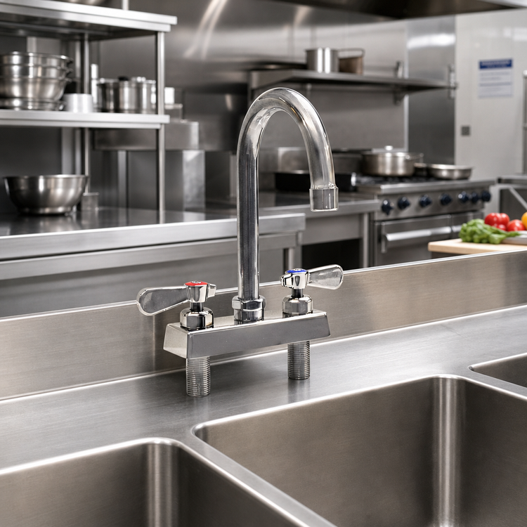 Product image #2 for BK Resources Evolution Deck-Mount Manual Faucet with 4-Inch Centers and 5-Inch Gooseneck Spout