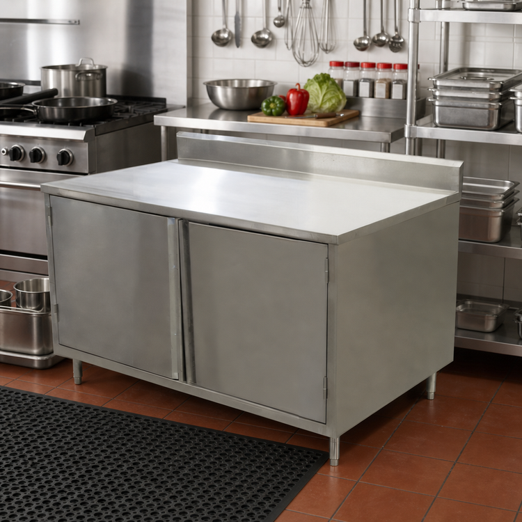 Product image #2 for BK Resources 60-Inch x 24-Inch Stainless Steel Enclosed Work Table with Cabinet Base and Hinged Doors