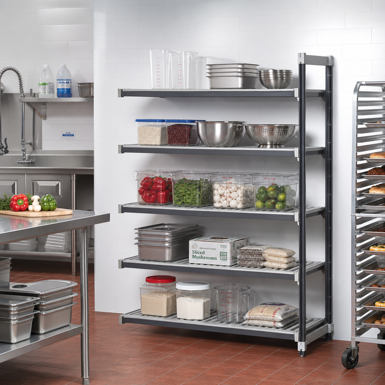 Product image #2 for Cambro Camshelving Elements XTRA 42" x 18" x 84" 5-Tier Vented Stationary Add-On Shelving Unit